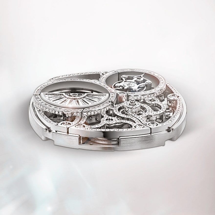 Mouvement Tourbillon Squelette ExtraPlat Serti Or Blanc 1270D Piaget