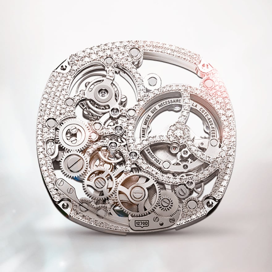 Mouvement Tourbillon Squelette ExtraPlat Serti Or Blanc 1270D Piaget