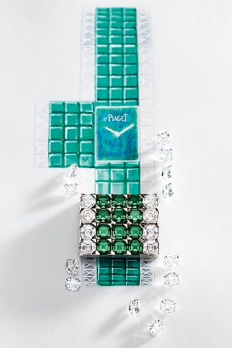 luxusuhr-set mit diamanten und smaragden