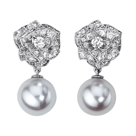 gold pearl diamond earrings